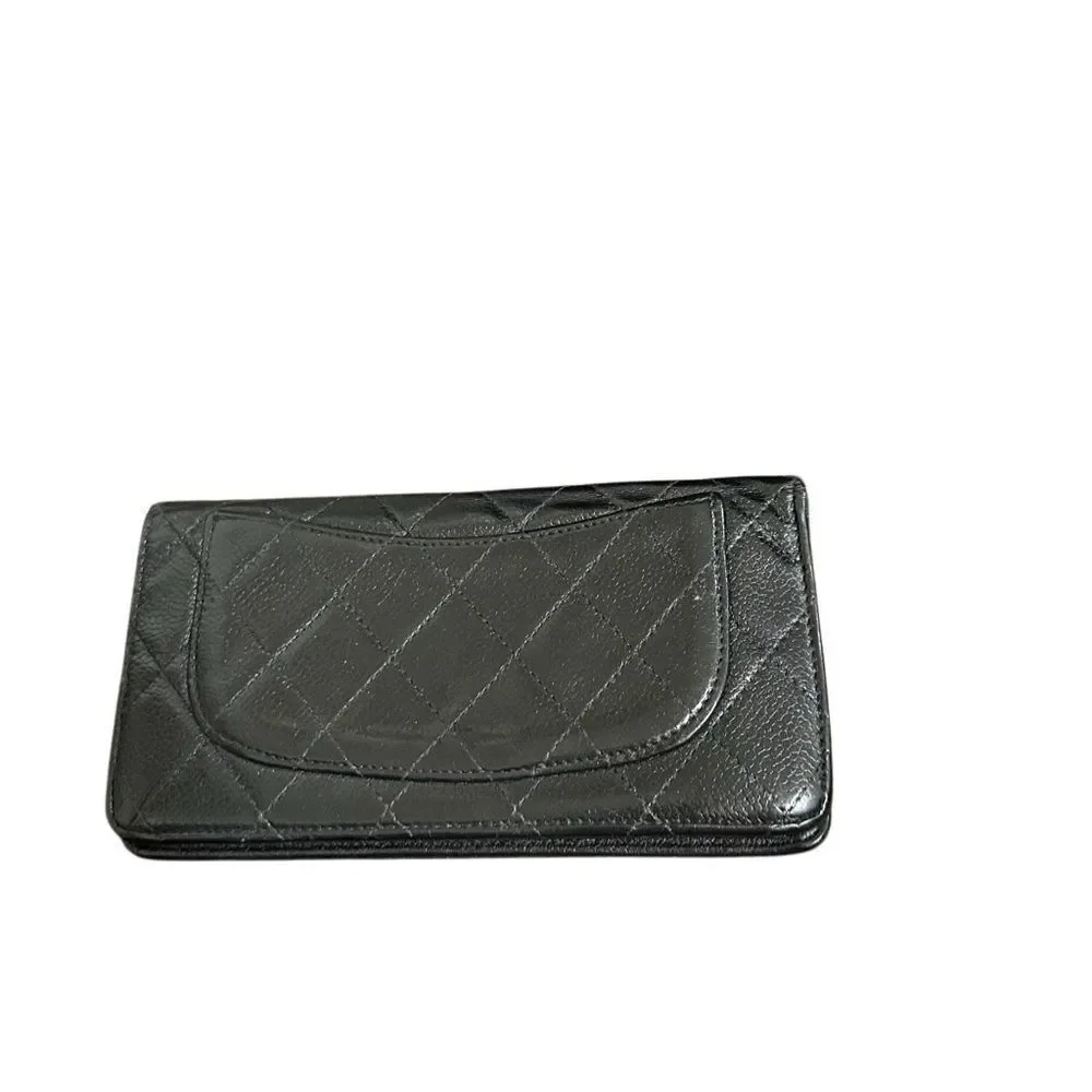Chanel quilted black leather wallet